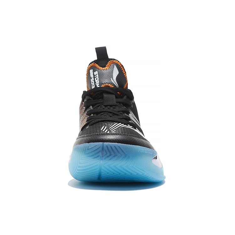 Li Ning Storm Low Fabric Shock Absorption Non-Slip Wear-Resistant Breathable Rebound High-Top Basketball Shoes Men Sneaker Black Orange ABFS013-2