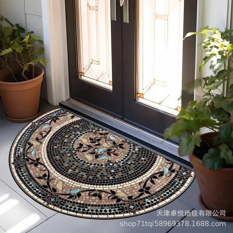 

Полукруглый ретро коврик для входной двери, пылезащитный и противоскользящий ковер для прихожей 80 * 120cm