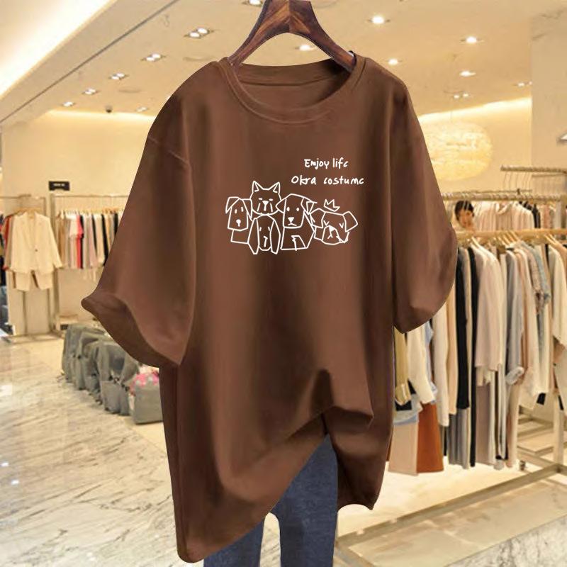 Cotton Line Puppy Printing Short Sleeve T-Shirt Women's T-Shirt Summer Couple Half Sleeve Bottom Shirt Top