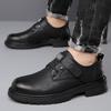Men's Business Round Head Leather Shoes Summer British Slip On Casual Loafers for Men Retro Workwear Platform Work Footwear Men