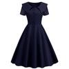 Retro Women Dress Turn-down Collar Shortn Sleeves A-line Big Swing Buttons Slim Fit Solid Color 50s Ball Prom Midi Dress