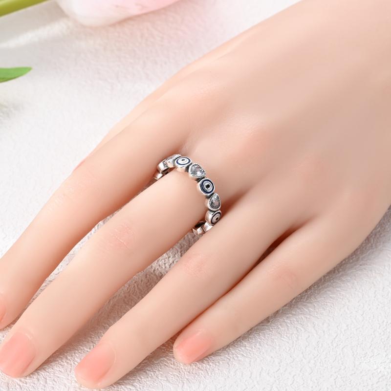 925 Sterling Silver Evil Eye Amulet Ring for Women Wedding Engagement Gifts Stackable Star Moon Heart Flower Ring