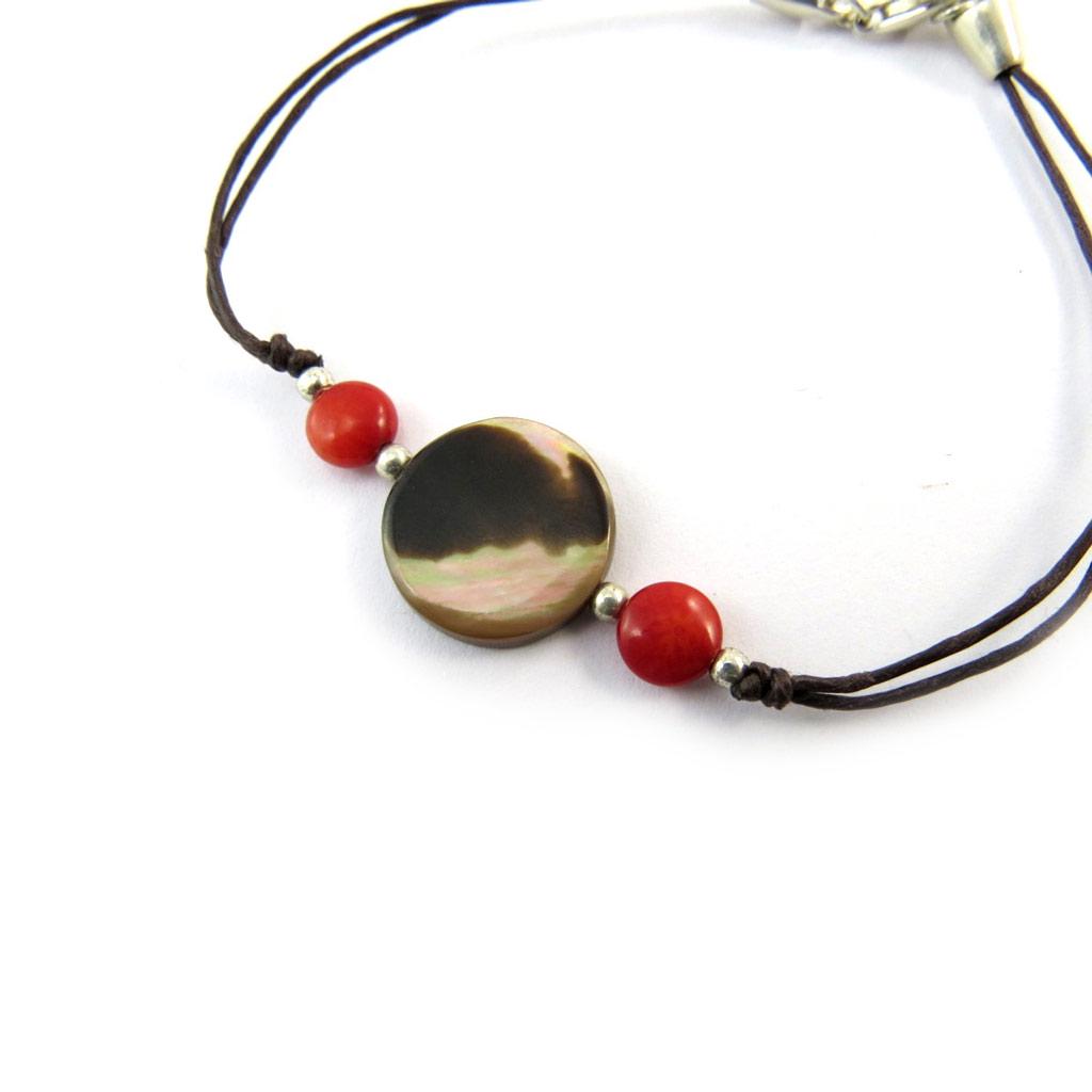 Les Trésors De Lily [N5067] - Silver Bracelet 'Mineralia' Coral Mother-of-pearl