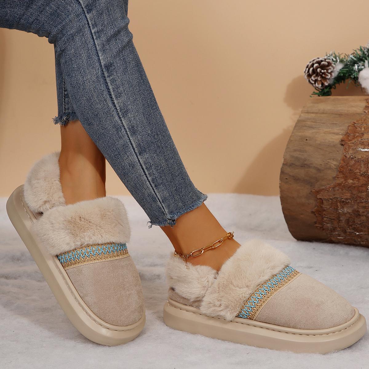 

Модные женские тапочки 2024 Новинка Зимний тренд Лаконичные домашние теплые нескользящие плюшевые тапочки Женские шлепанцы с закрытым носком Женская домашняя хлопковая обувь 36 бежевый