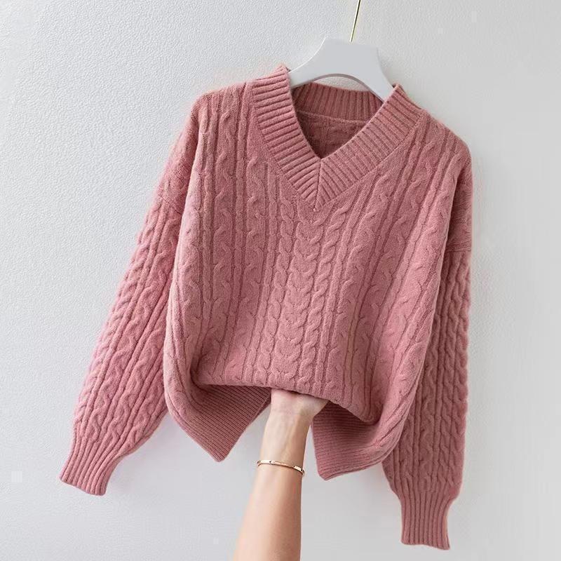 Autumn New Women's Soft Waxy Inner with Autumn and Winter New Retro Twist Lazy Wind Pullover Bottoming Sweater