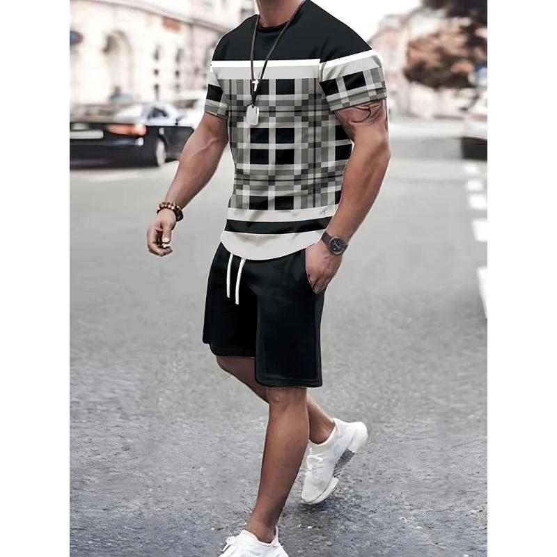 2025 Nou Set de Vară pentru Bărbați Dungi Imprimeu 3D Ținute Copii Adulți Costum Tricou Bărbați Modă Seturi Trening Bărbați Haine Bărbați Oversized