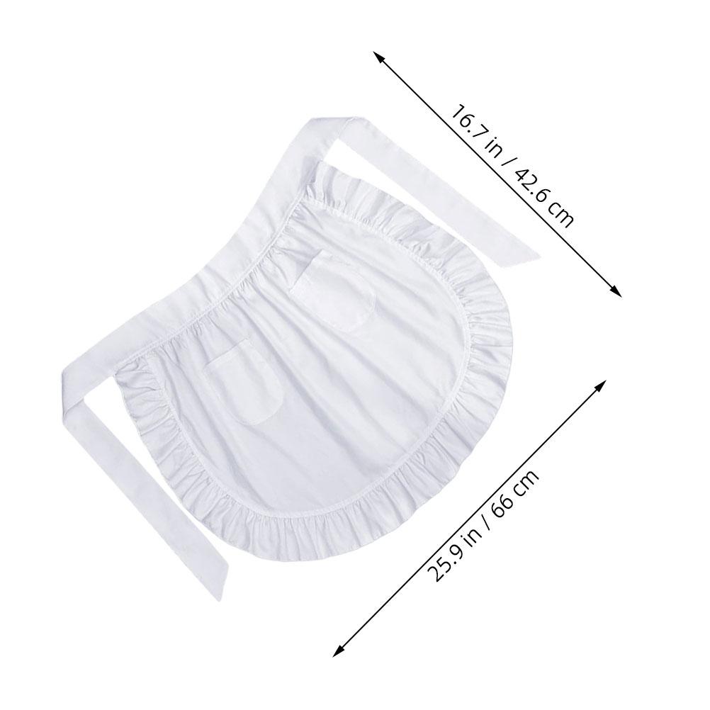 European Style White Maid Waist Apron Half Apron with 2 Pockets Soft Breathable for Kitchen Cooking Baking Serving