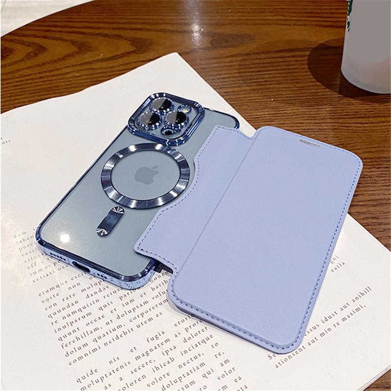Funda de teléfono con tapa magnética de cuero para móvil, funda con ranura para tarjeta a prueba de golpes, con carga inalámbrica, para Iphone 14pro Max 13 12 11 Pro Max 14 Plus