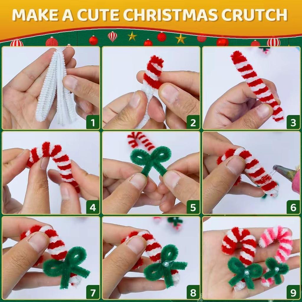 200/400 Pieces Christmas Pipe Cleaners, Thick Fluffy Chenille Stems, Pipe Cleaner Crafts for Arts & Crafts, Perfect for Making