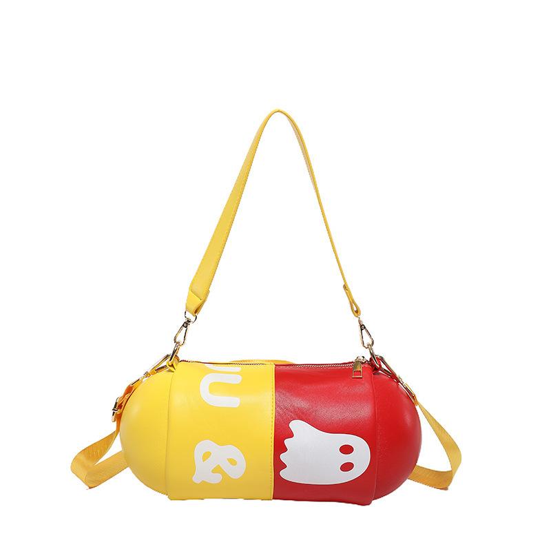 Dopamine Bag Sports Bag Contrasting Color Trend Cylindrical Capsule Bag Wind Personality Funny Oblique Span Bag