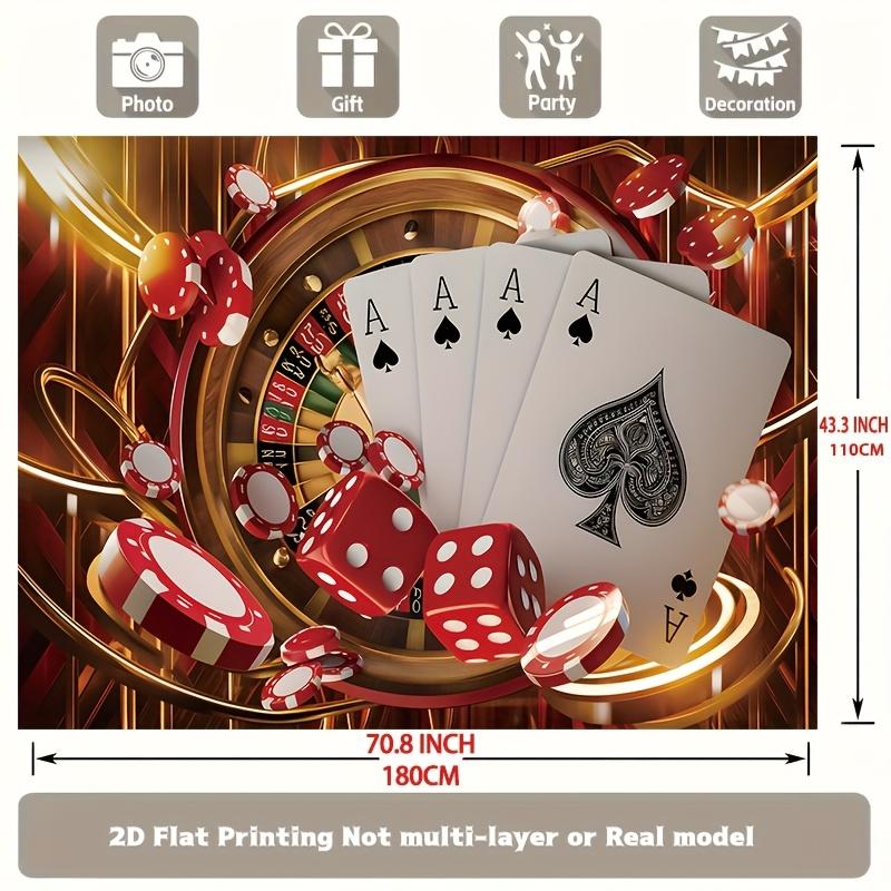 VIKAMA Lyxig Kasinotema Väggbonad Ess i Spader Pokerchips Tärningar Roulett Röd Guld Lyx Spelrum Festinredning