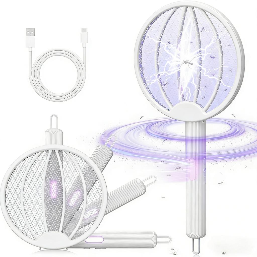 Upgraded Electric Mosquito Killer Foldable Handheld Bug Zapper USB Rechargeable Fly Swatter With UV Light Trap Insect Killer