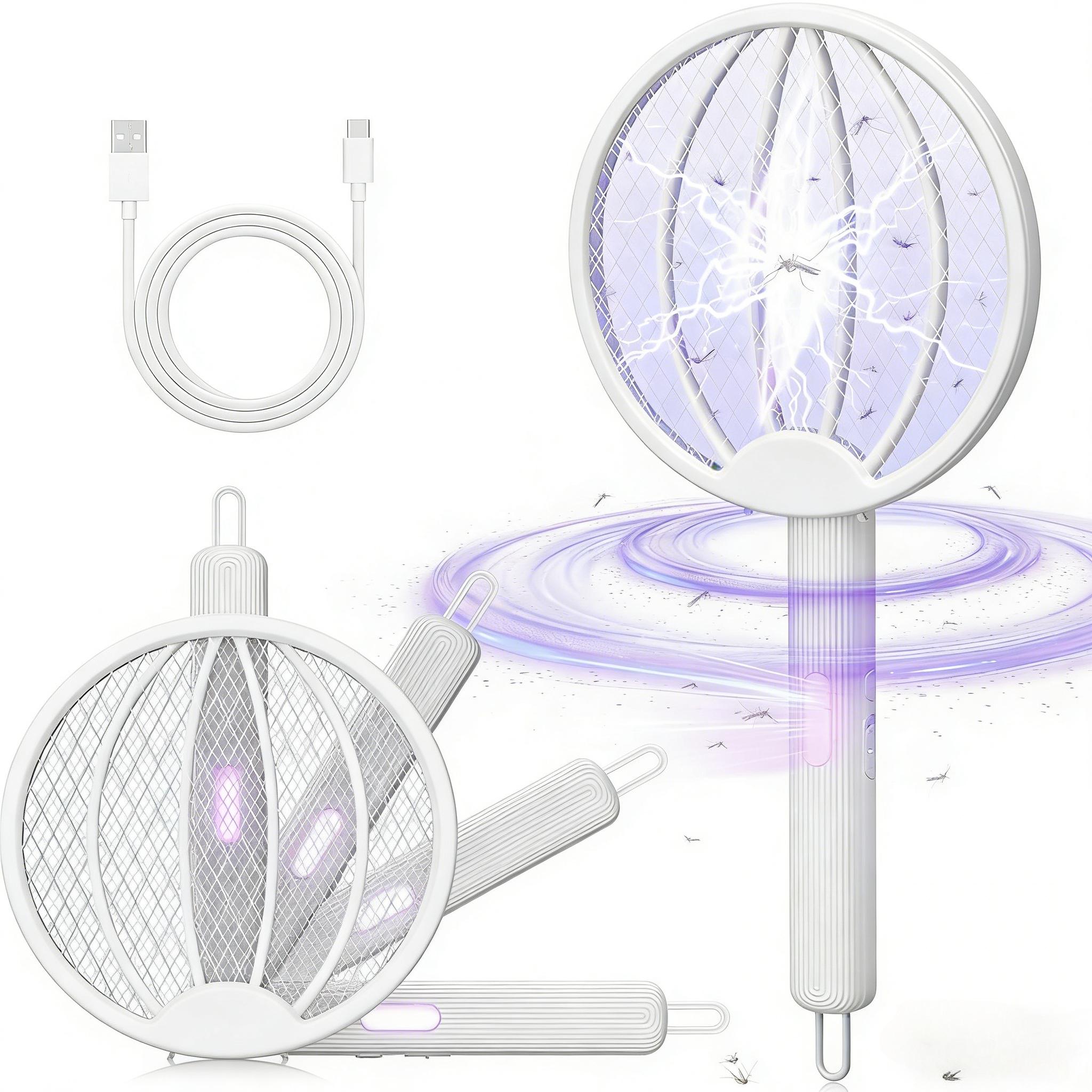 

Upgraded Electric Mosquito Killer Foldable Handheld Bug Zapper USB Rechargeable Fly Swatter With UV Light Trap Insect Killer білий