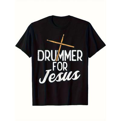 Europäische Größen Limitierte Edition Drummer für Jesus Christliches Grafik-T-Shirt - Kühles Kreuz & Schlagzeugstöcke Design