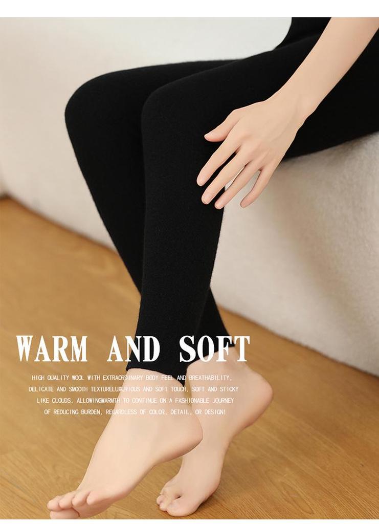 Women's Cashmere High-Waisted Slim-Fit Leggings - Chic and Thick for Autumn/Winter, Wearable Outside for Warmth.