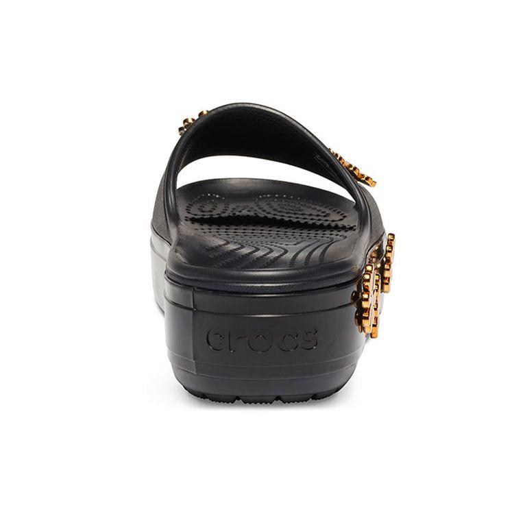 Crocs Cb Platform Metallic Blooms Sld Simple Casual Thick Sole Slippers Black Women Slippers 205717-001