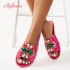 Fashion Aphixta Bling Crystal Luxury Slippers Women Round Toe Colorful Summer Shoes Flat Heel Outdoor Slides Zapatos De Mujer Pantunflas