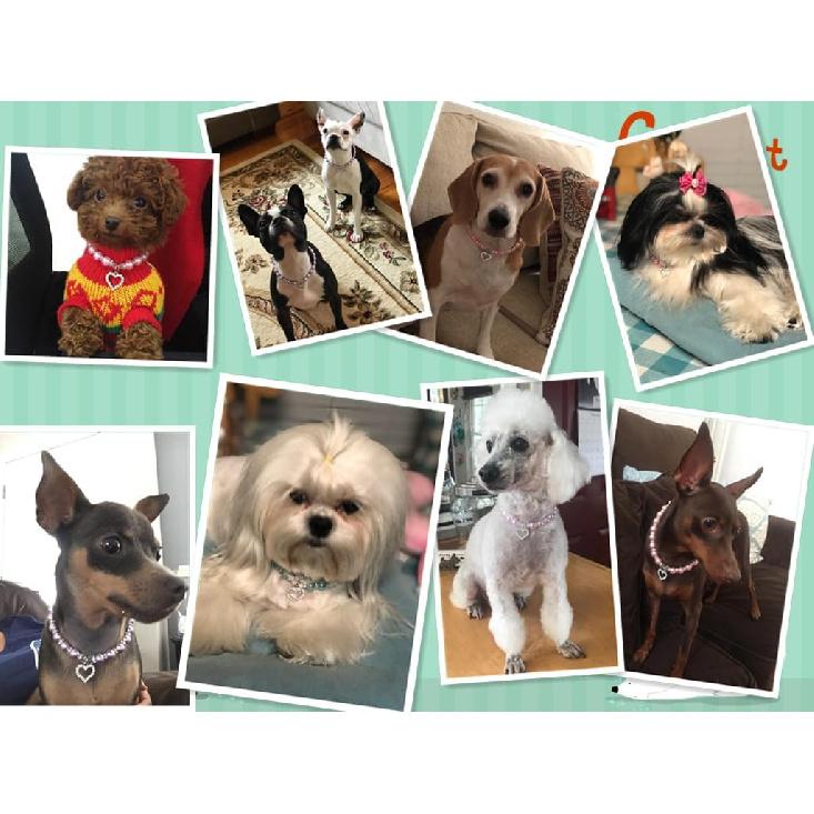 Hot Pink Pearl Dog Necklace, Beaded Cat Collar with Cute Crystal Heart Pendants Girl Dogs Necklace with Diamond Rhinestone for Puppy Small Medium