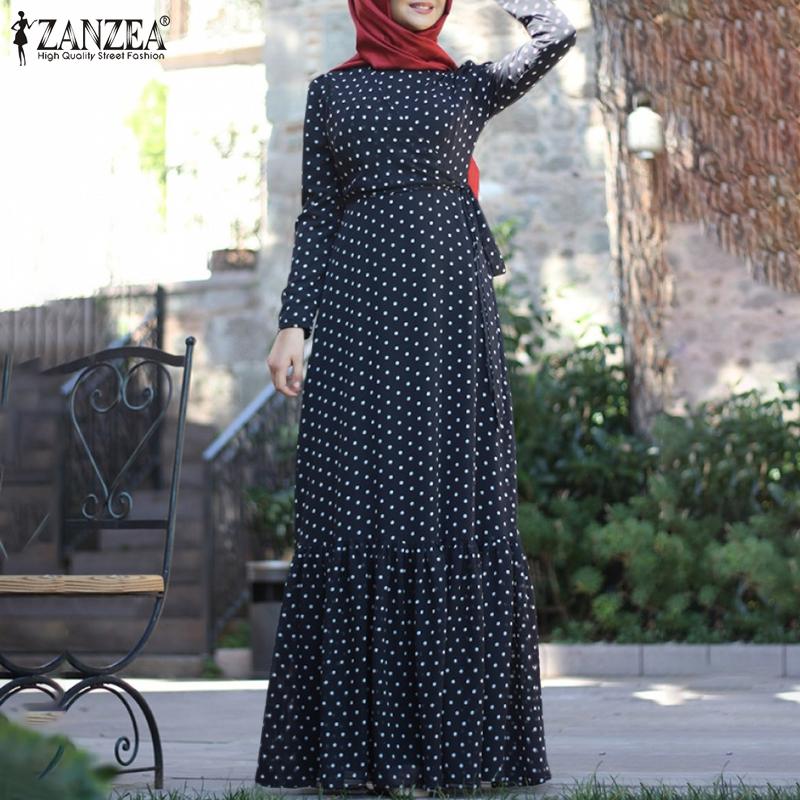 

ZANZEA Повседневное женское платье с длинным рукавом и круглым вырезом в горошек
