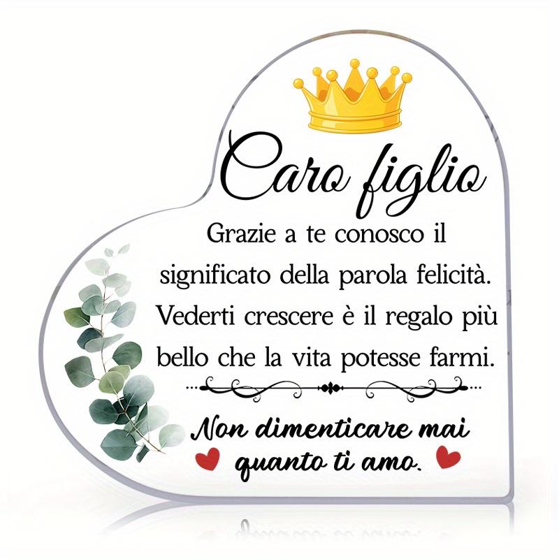 Italian Heart-Shaped Acrylic Son Plaque - Italian-Themed Irregular Heart Decor with  Gift To My Son  Text, Tabletop Display for Birthday Gift for 10*10cm