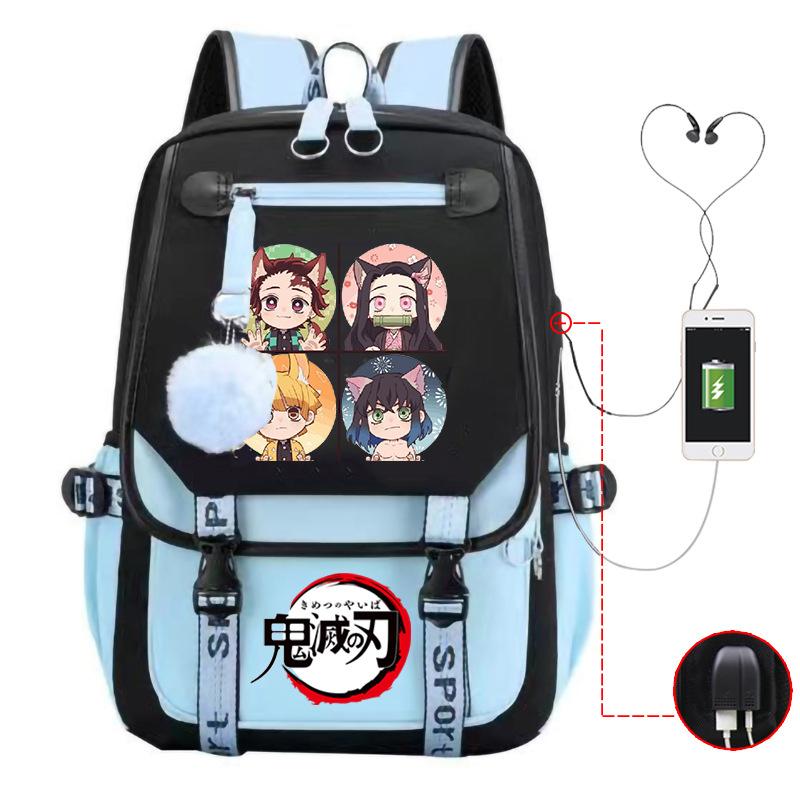 Ghost Annihilation Blade Grade 3-6 Junior High School Student High School Student School Bag Strap USB Multifunctional Backpack