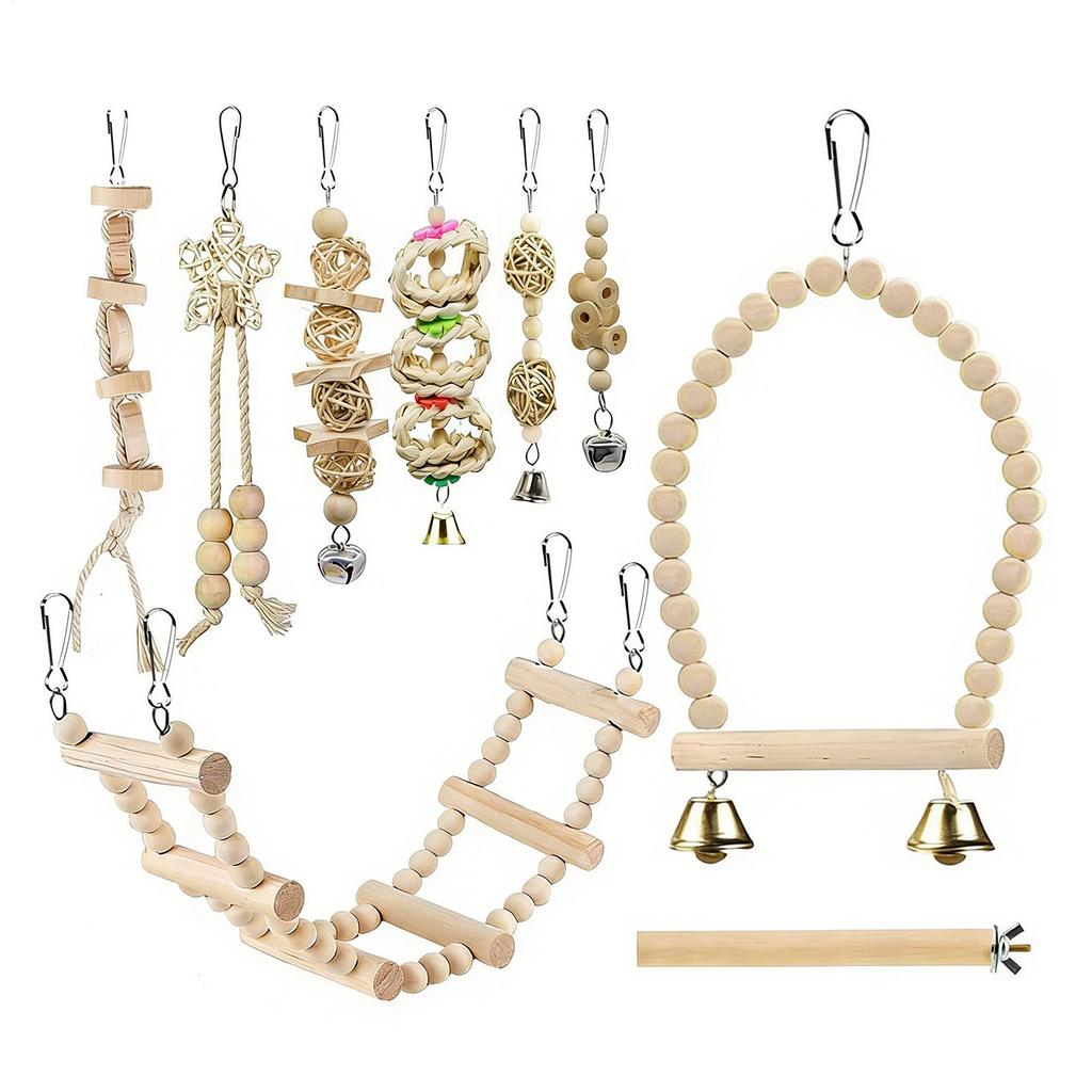 Bird Toys Combination Parrot Bird Toys Wood Articles Bite Pet Bird Toys For Parrot Training Bird Toy Swing Ball Bell Standing