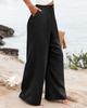 Retro Comfortable Summer Pocket Wide Leg Pants Women Elastic High Waist Casual Pants Loose Straight Solid Women's Trousers