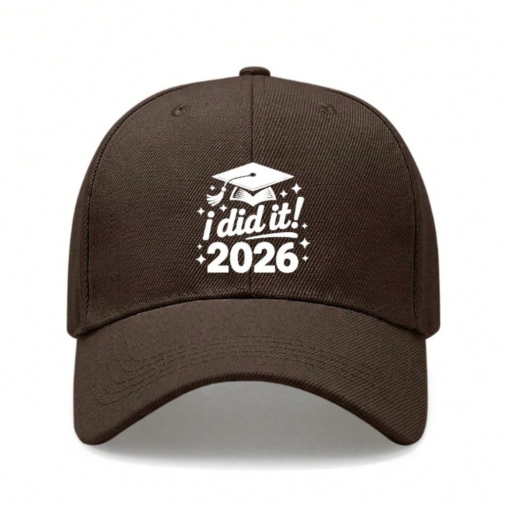 Graduation Baseball Cap - 2026  I Did It!  Print Polyester Adjustable Breathable Casual Outdoor Sports Hat For Graduation Gift - Dad Hat коричневый