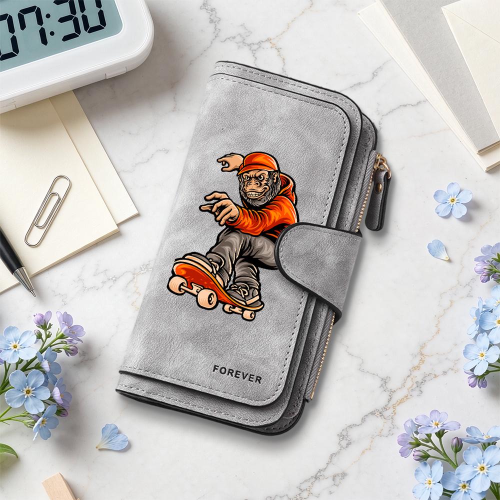 Skate Gorilla Pattern Fashion Long Wallet Casual Multi Card Slots Portable Daily Use Clutch Purse