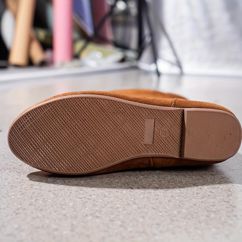 Women'S Solid Color Trendy Boots, Side Zipper Casual Flat Mid Calf Boots, Minimalist Round Toe Boots