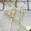 1 Pair Vintage Gold Spoon Fork Cutlery Set Stainless Steel Luxury Dessert Spoon Outdoor Tableware Camping Cooking Supplies Plate