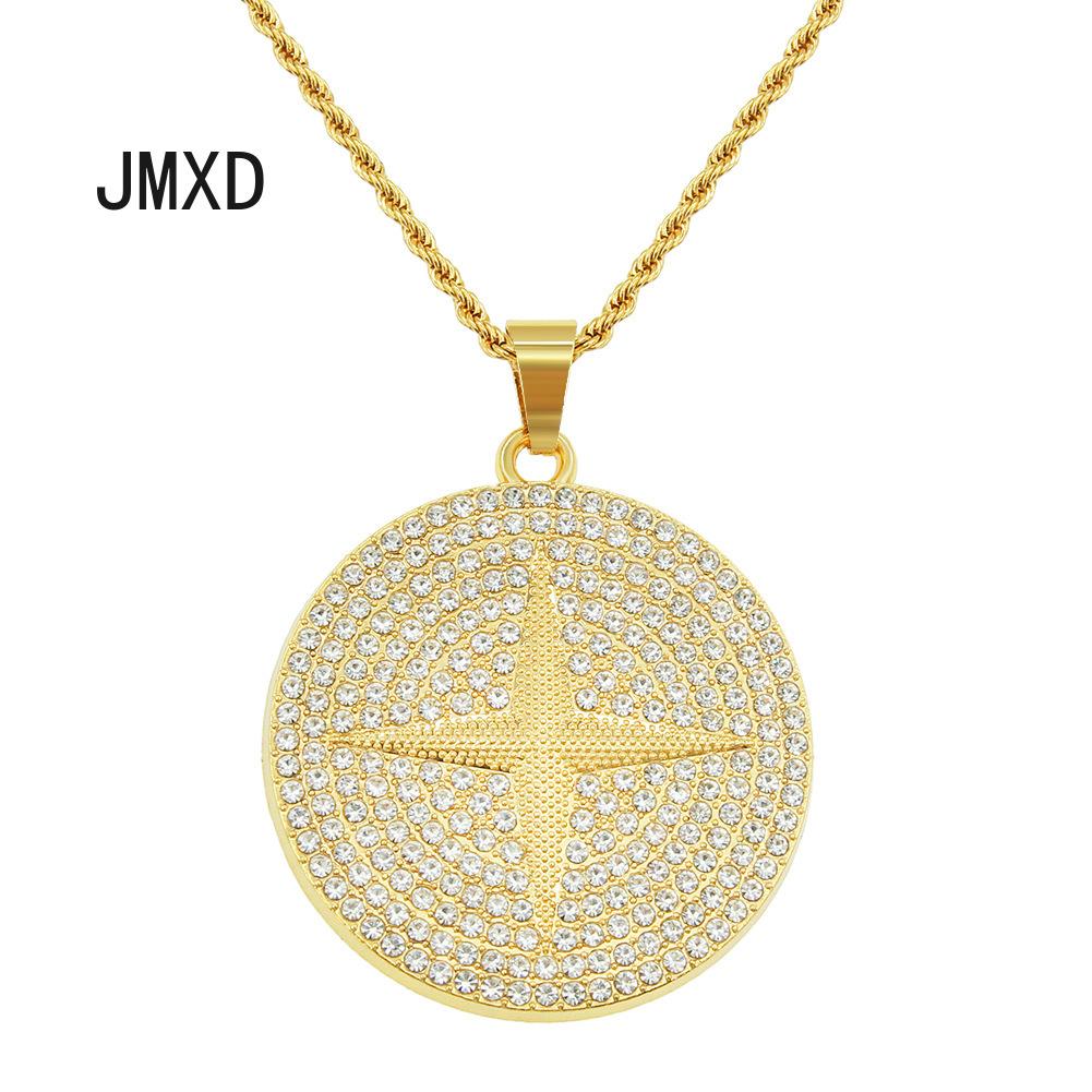 

JMXD хип-хоп крест звезда полный бриллиант круглый кулон с биркой длинное ожерелье мужское модное индивидуальное уличное свитер-цепочка аксессуары