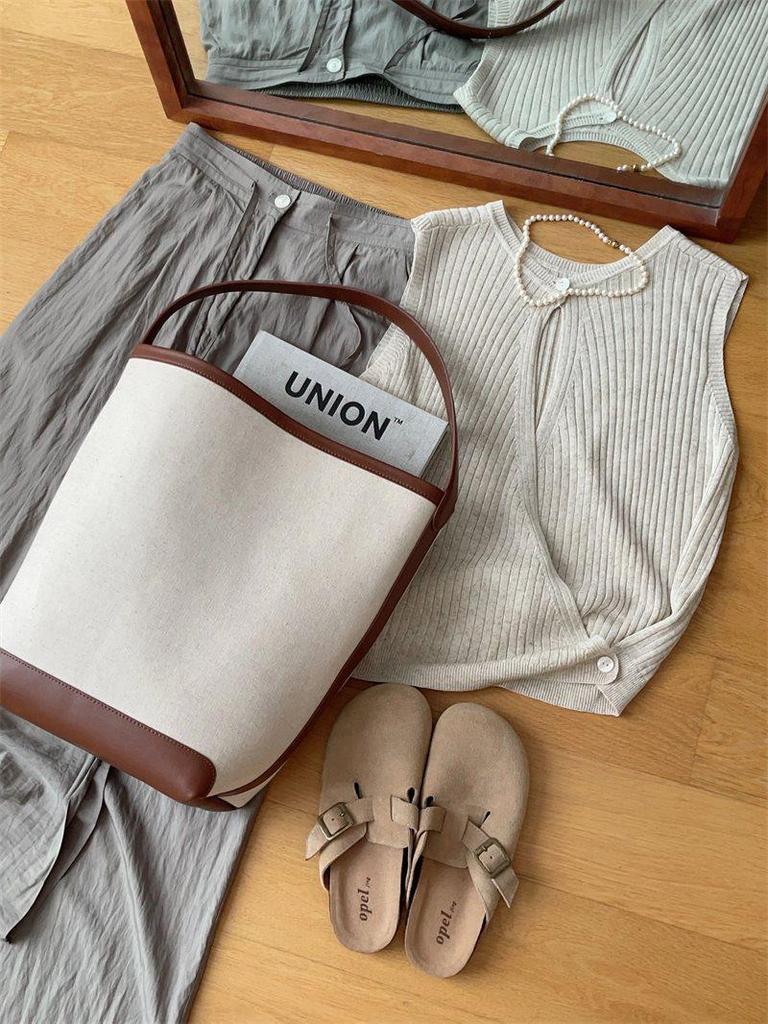 Women's French Sleeveless Knit Camisole - Open-Back Linen Tank Top for Summer