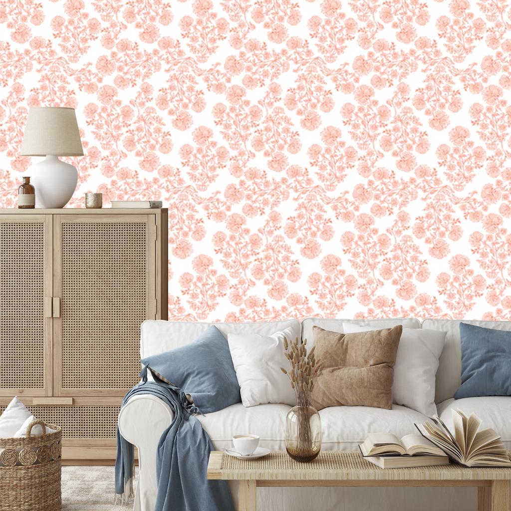 Peach and White Flowers Wallpaper for Living Room and Bedroom 50x1000