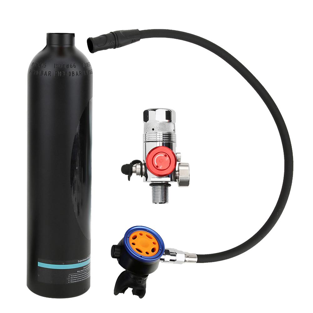1L Diving Small Cylinder Rebreather with Pure Metal Secondary Breathing Valve Heads Black Diving Equipment