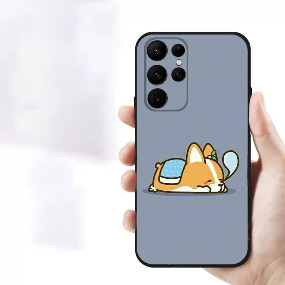 Süßer Corgi Welpe   Handyhülle Für Samsung S23,23,22,30,21,10,9,Note20 Ultra,Lite,Ultra,5G,Plus,FE,Schwarze Weiche Hülle