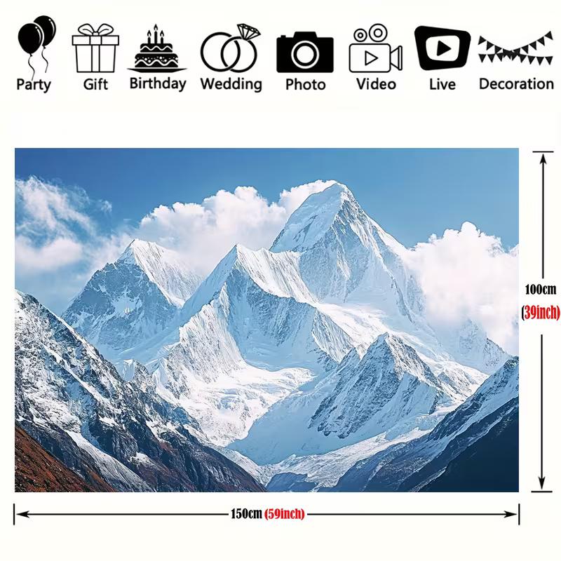 2D Winter Mountain Tapestry, Majestic Snow Covered Peak Background Cloth 47.2x31.5inch/120*80cm