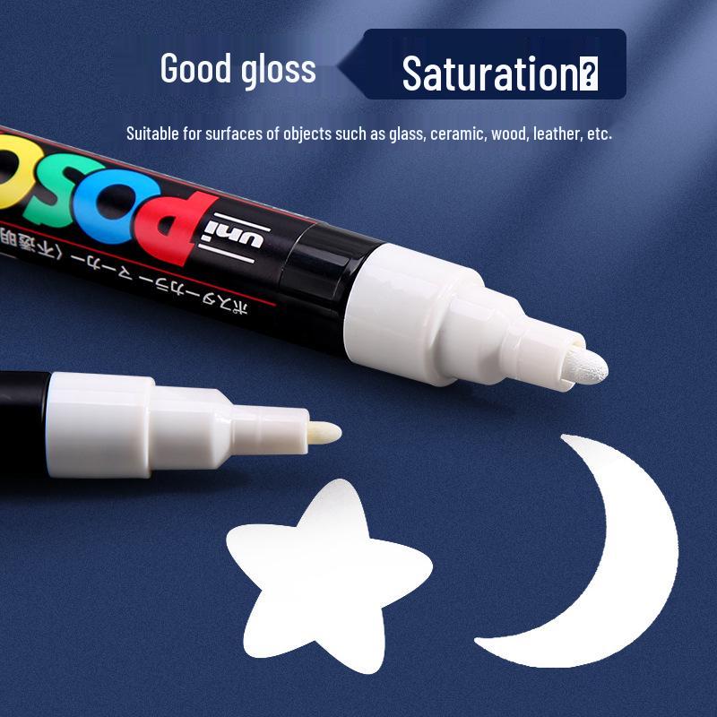Set de Markere Acrilice Uni POSCA Albe: PC-1M/3M/5M pentru Carduri Negre Pictate Manual