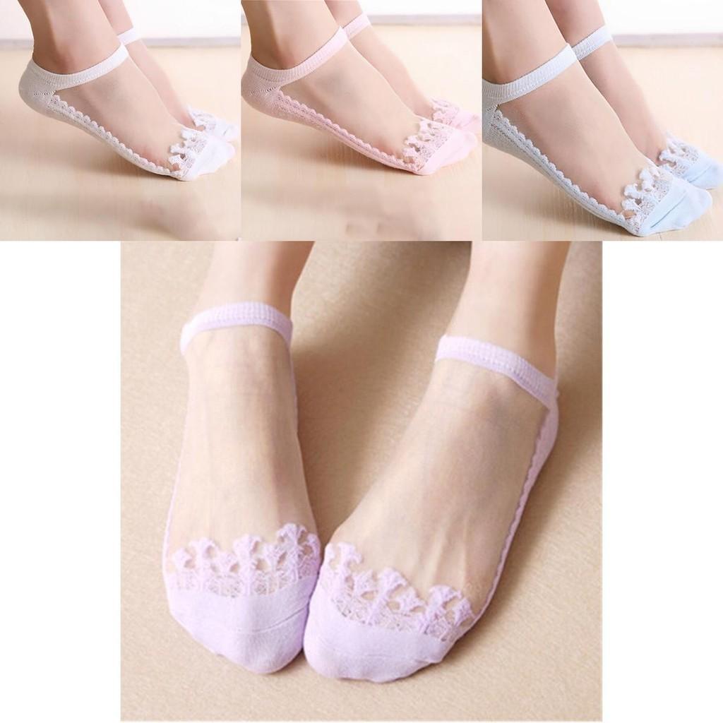 Classic Appeal Women Colors Sexy Ultra-thin Elastic Silky Short Silk Lace Invisible Socks In 7 Colors