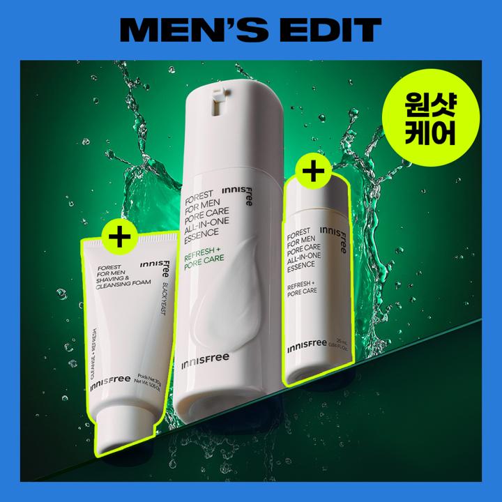 Innisfree [All In One] Innisfree Forest For Men All In One Essence 100ml Plan  + Essence 25ml+foam 30g Pore care all-in-one planning set