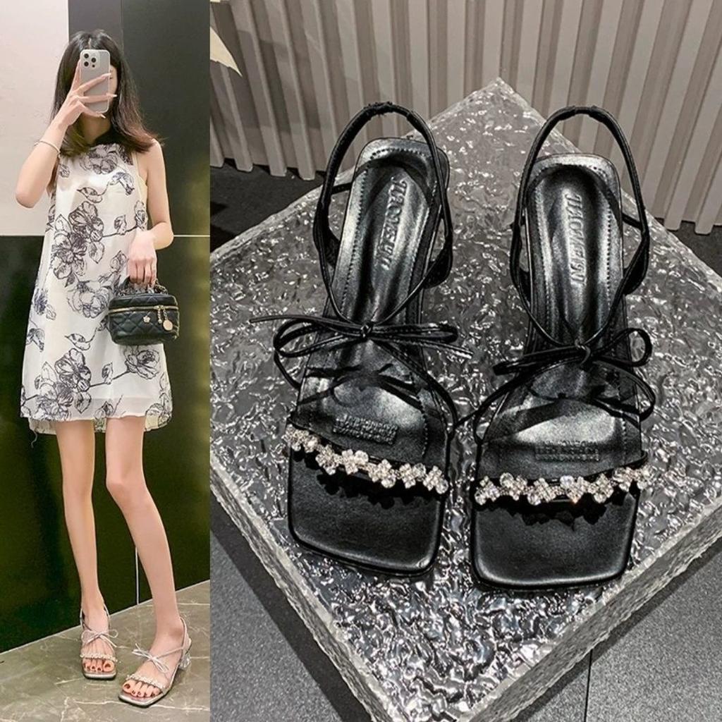 Fairy Style Thick Heel with Thick Heel Sandals 2025 Summer New Fashion Versatile Bow French Small Sandals