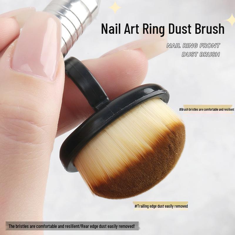 Ring-Style Nail Dust Brush: Fine Soft Bristles with Finger Buckle for Cuticle Cleaning