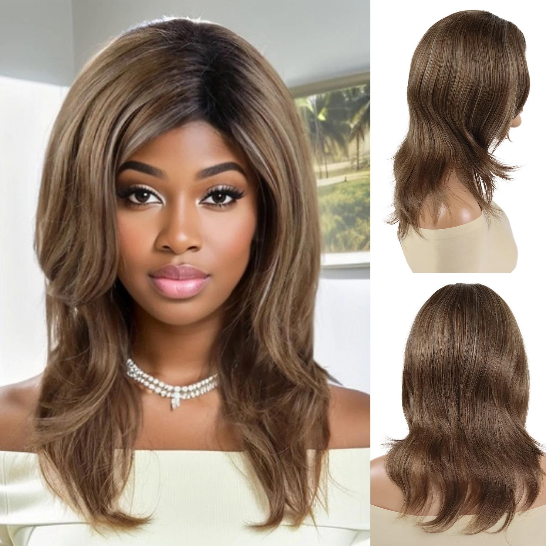 

Синтетический Микс Коричневый Мелированный Парик Длинные Вьющиеся Волосы Парик с Натуральной Волной для Женщин Леди Повседневный Хэллоуин Вечеринка Обычный Парик