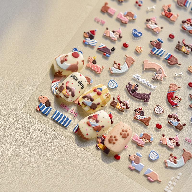 Lovely Sausage Dog Self Adhesive Nail Art Stickers Cartoon Manicure Decals Creative Diy Decoration Nail Art Stickers Gifts