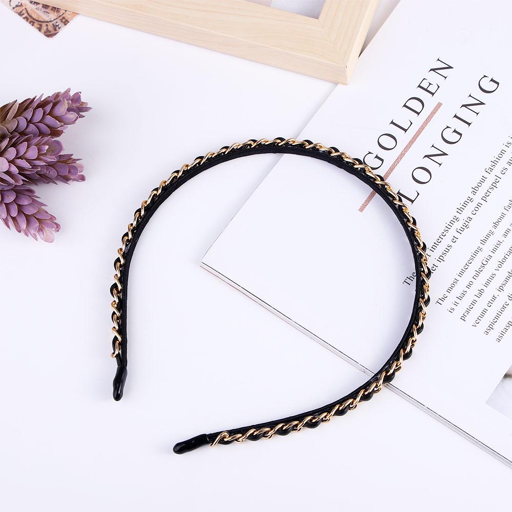 Punk Black PU Leather Headwear Korean Hair Hoop Women Hair Band Hair Accessories PU Chains Headband
