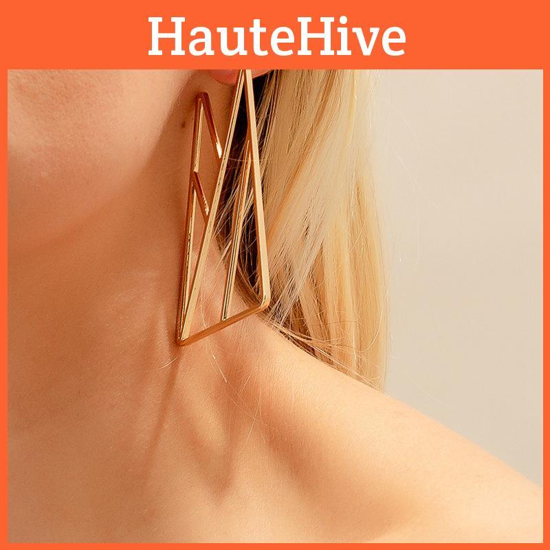 Stylish Triangular Geometric Earrings For Women In Gold And Silver Colors