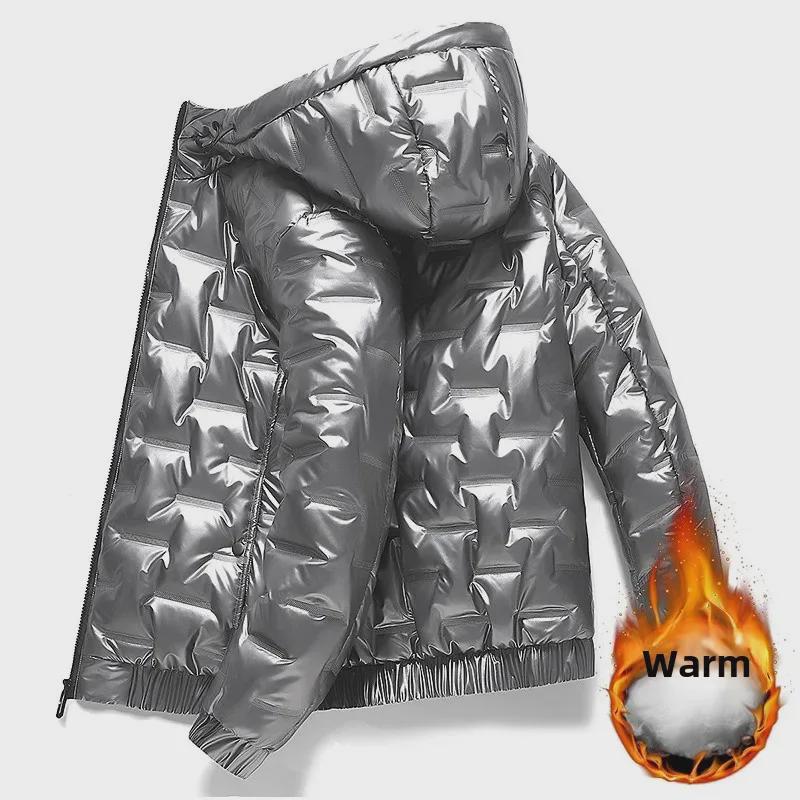 

Модная мужская зимняя куртка с капюшоном: Теплый, Плотный, Блестящий Хлопок M
