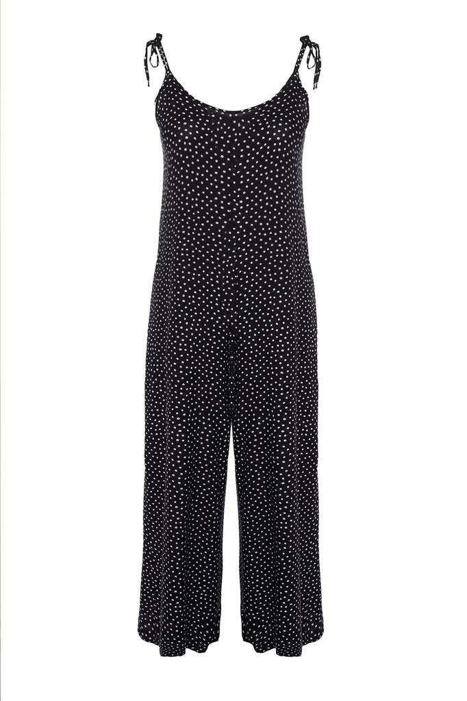 Women's Style Plus Size Black Floral Patterned Woven Jumpsuit