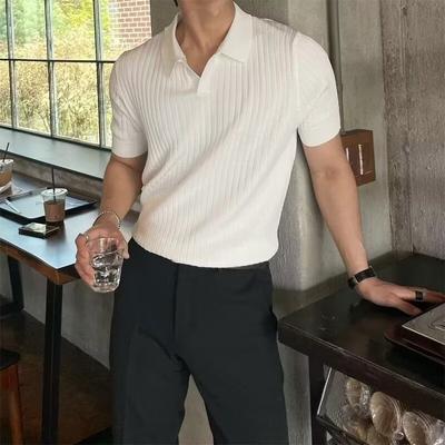 Summer Men Short Sleeve Polo Shirts Fashion Casual T-Shirts Breathable Knitted Tops Soild Turn-Down Collar Polo Tee Man Clothes