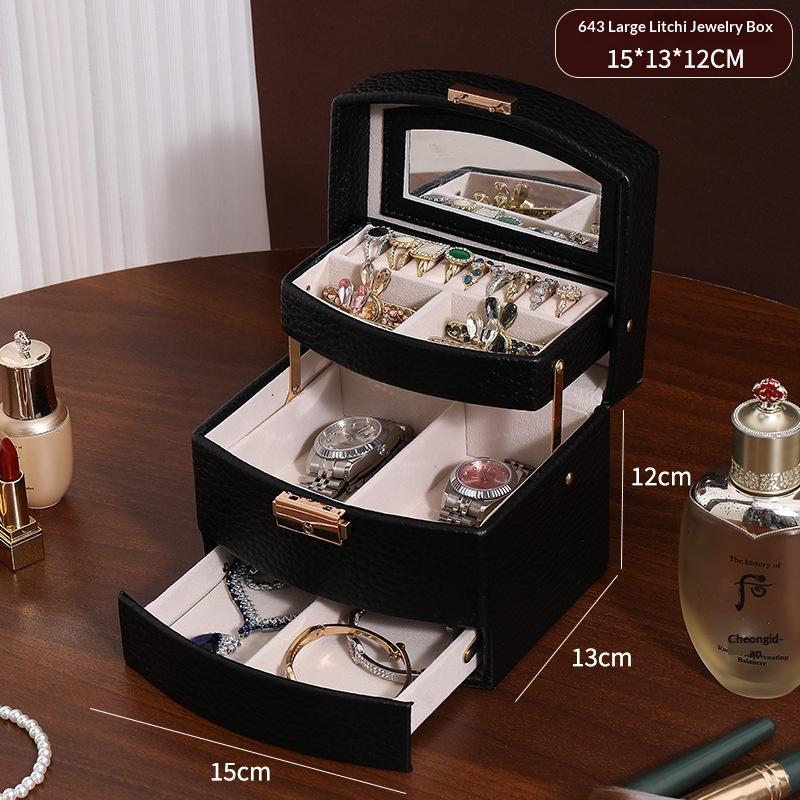 Minimalist High-end Jewelry Storage Box Pu Multi-layer Multi-function Large-capacity Jewelry Box with Mirror and Lock